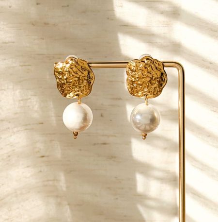 Ατσάλινα Σκουλαρίκια Peebls Golden Pearl