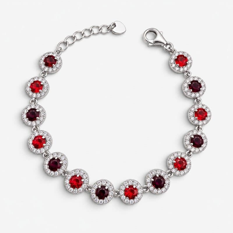 Βραχιόλι Peebls Chromatic Halo Ruby Burgundy Silver