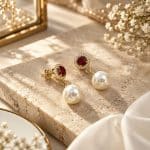 Σκουλαρίκια Peebls Chromatic Halo Ruby Pearl