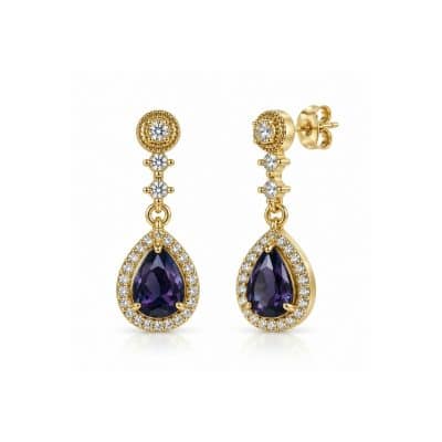 Σκουλαρίκια Peebls Crystal Royale Amethyst Purple Gold