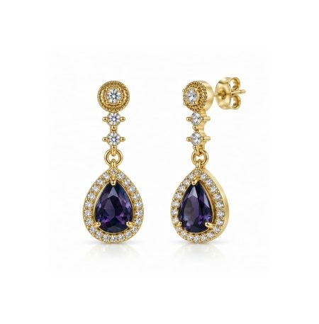 Σκουλαρίκια Peebls Crystal Royale Amethyst Purple Gold