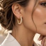 Σκουλαρίκια Peebls Crystal Orbit Clear Gold Hoop