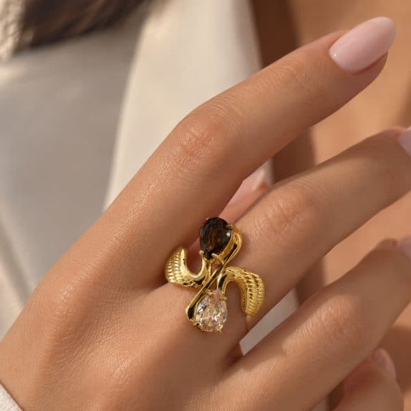 Ατσάλινο Δαχτυλίδι Peebls Golden Swan Mocha Rose