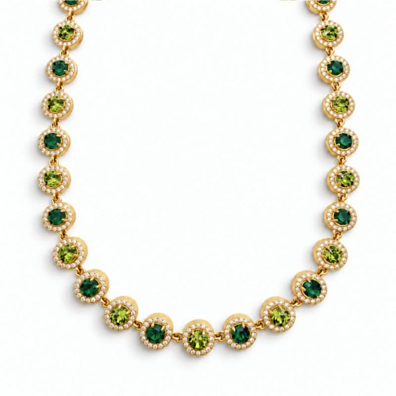 Κολιέ Peebls Chromatic Halo Emerald Lime Gold