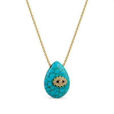 Γυναικείο Κολιέ Peebls Evil Eye Drop Gold Turquoise