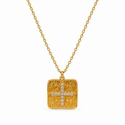 Γυναικείο Κολιέ Peebls Crystal Cross Square Gold