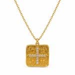 Γυναικείο Κολιέ Peebls Crystal Cross Square Gold