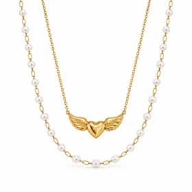 Γυναικείο Διπλό Κολιέ Peebls Angel Heart Pearls Gold