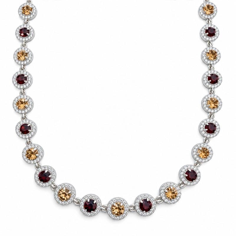 Κολιέ Peebls Chromatic Halo Burgundy Champagne Silver