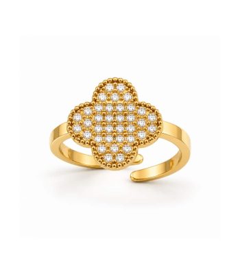 Ατσάλινο Δαχτυλίδι Peebls Clover Sparkle Gold