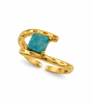 Ατσάλινο Δαχτυλίδι Peebls Turquoise Stone Gold