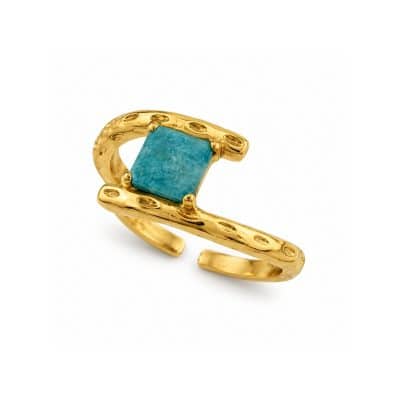 Ατσάλινο Δαχτυλίδι Peebls Turquoise Stone Gold