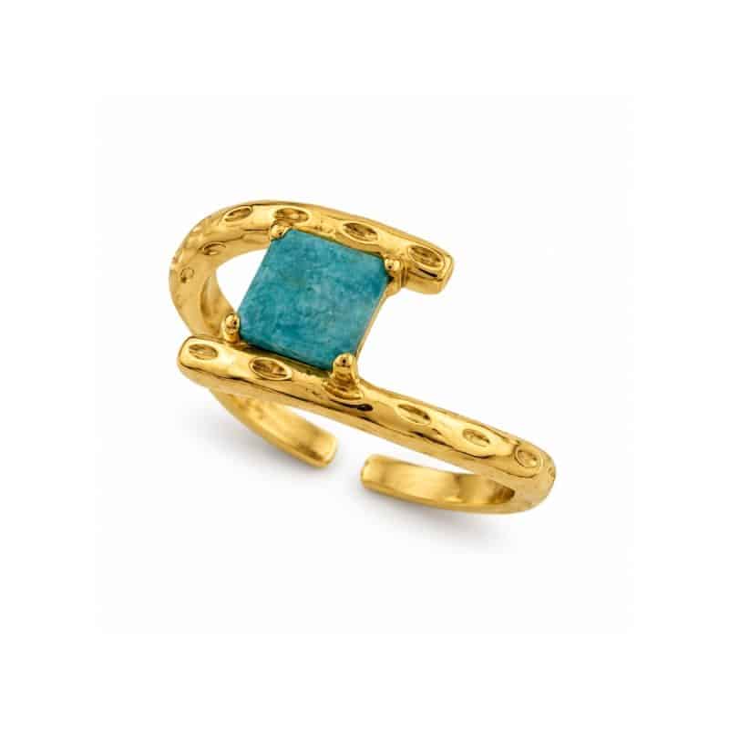 Ατσάλινο Δαχτυλίδι Peebls Turquoise Stone Gold