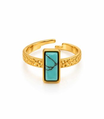 Ατσάλινο Δαχτυλίδι Peebls Turquoise Line Gold