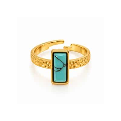 Ατσάλινο Δαχτυλίδι Peebls Turquoise Line Gold