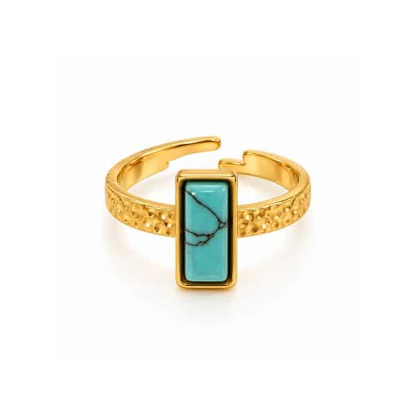 Ατσάλινο Δαχτυλίδι Peebls Turquoise Line Gold