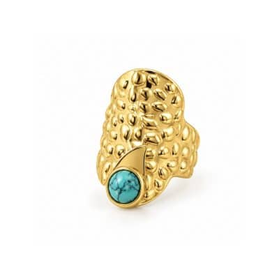 Ατσάλινο Δαχτυλίδι Peebls Turquoise Texture Gold