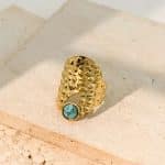 Ατσάλινο Δαχτυλίδι Peebls Turquoise Texture Gold